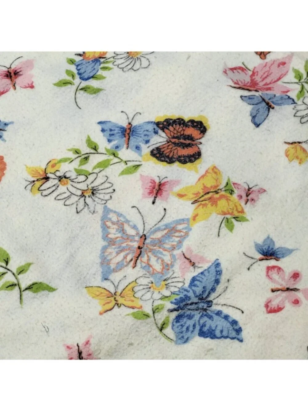 Vintage Cannon Mills Butterfly Blanket Twin Pale yellow Pilled Soft comfy